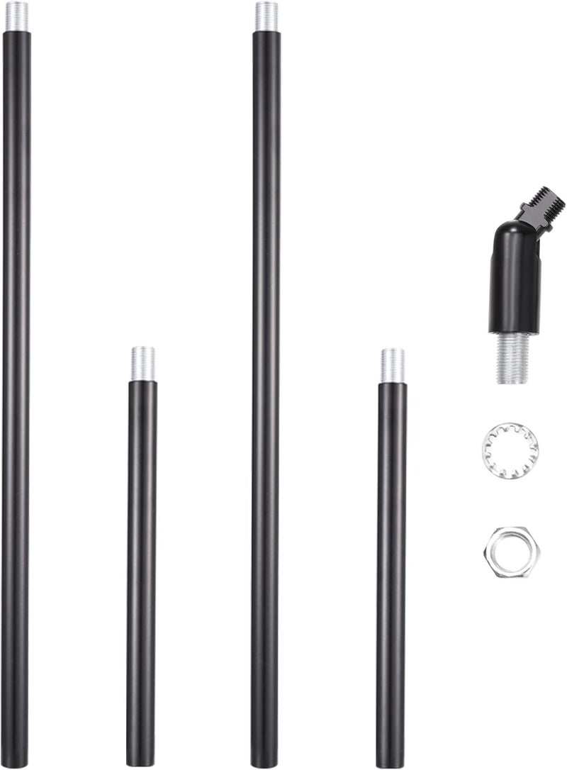 Canomo Chandelier Extension Poles Lighting Fixture Downrods with 1/8-IP Threaded 3/8" Diameter Insert Pipes and 180 Degrees Sloped Adapter for Pendant Light, Black (12 Inch and 6 Inch) - Image 1